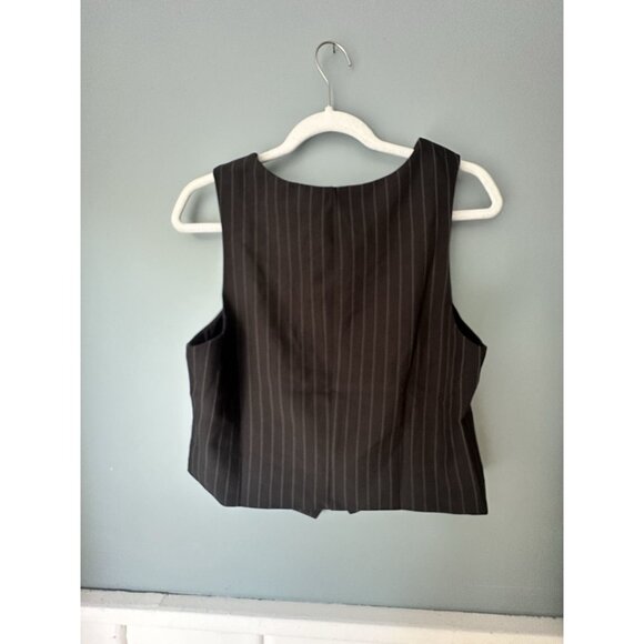 Womens Monteau Pinstripe Suit Vest Waistcoat Sleeveless Tuxedo Slim Size L NWT - Picture 3 of 4